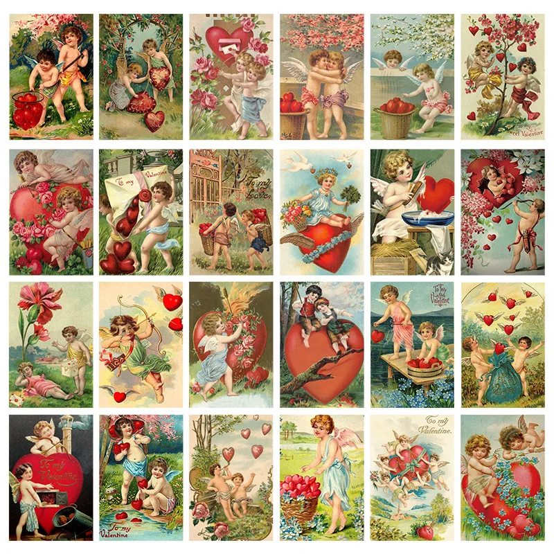 12pcs Valentine's Day Vintage Collection Postcard Greeting Card Party Invitation Card Set Cupid Angel Love Cards