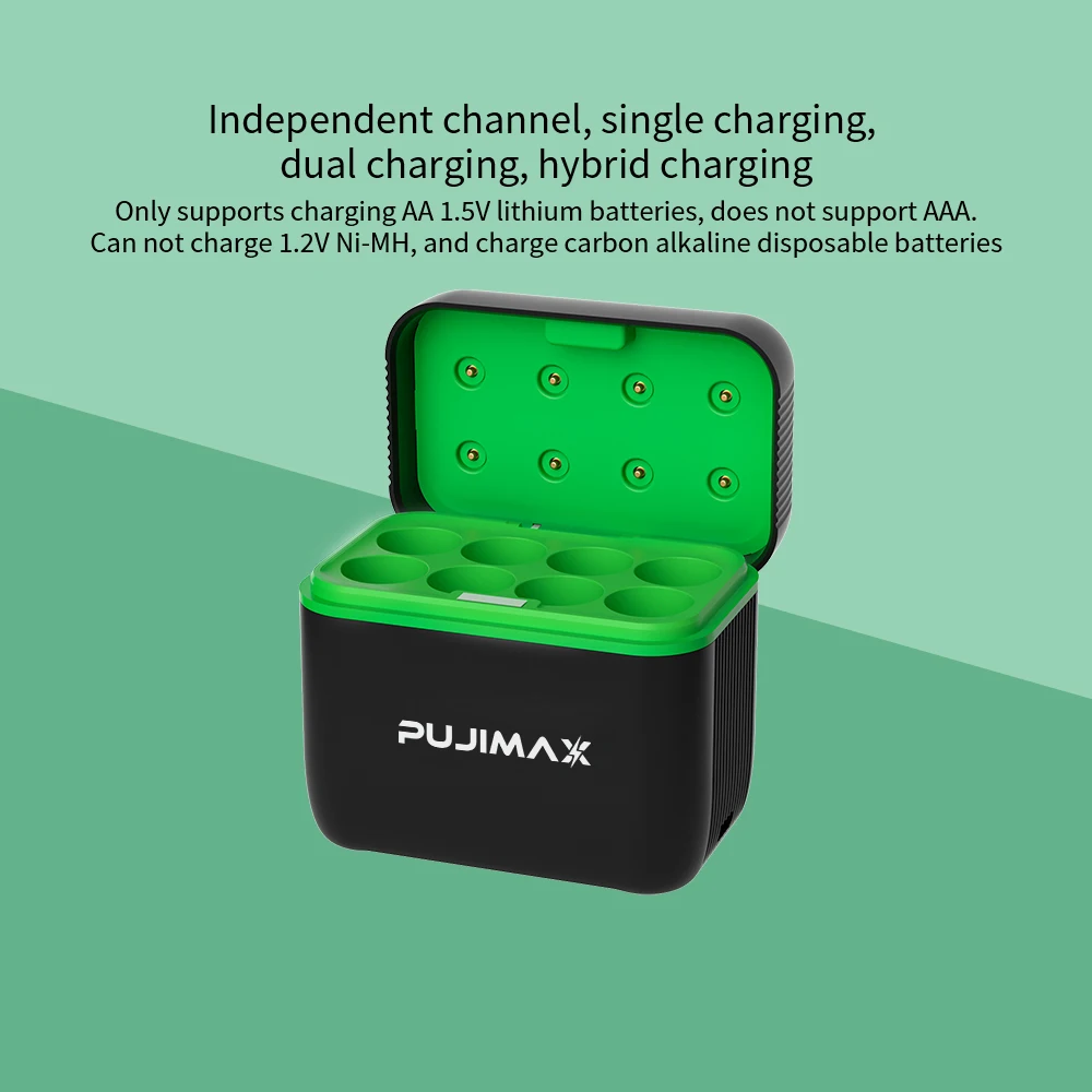 PUJIMAX 1.5V Constant Voltage AA Rechargeable Li-ion 4255mWh Battery With Intelligent LED Display Arc-look Battery Charger SET