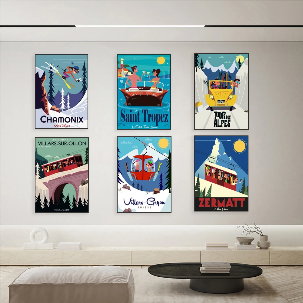 نيويورك، إيشل، زيرمات، شامونيكس، لا روسي منتجع التزلج، سانت تروبيز، إيشل، كرواتيا، فطائر اللحم، ملصق السفر فيلار سول أورلون