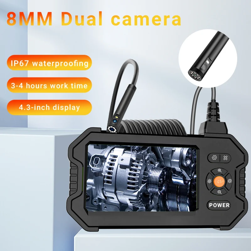 

Промышленная эндоскопическая камера HD с 4,3-дюймовым ЖК-дисплеем, водонепроницаемая IP67, инспекционная бороскопная камера с полужестким кабелем для труб