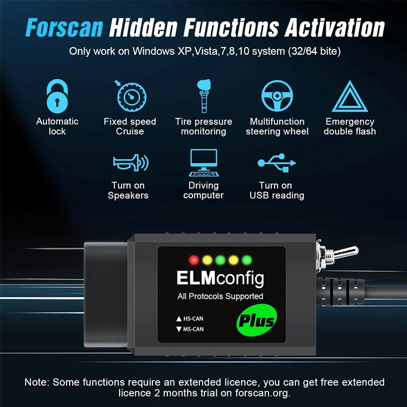 FORScan ELM327 OBD2 USB Adapter with MS-CAN/HS-CAN Switch For Ford Lincoln Mazda Mercury Series Vehicles Diagnostic Tool