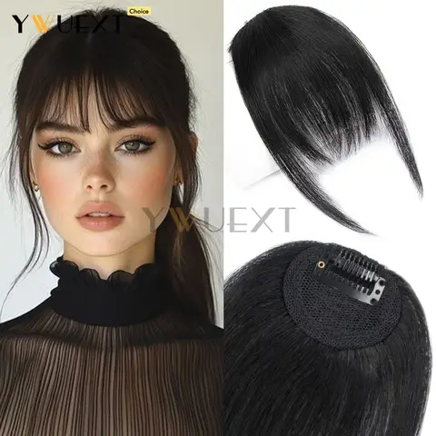 Clip In Human Hair Bangs Straight Hair Piece Machine Remy French Bangs for Women Easy to Wear and Remove Hairpiece Thin Hair