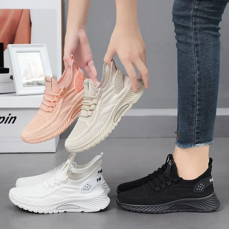 Autumn Popular Casual Sports Women's Shoes Mesh Breathable Soft Sole Comfortable Wear-resistant Lace-up Running Shoes