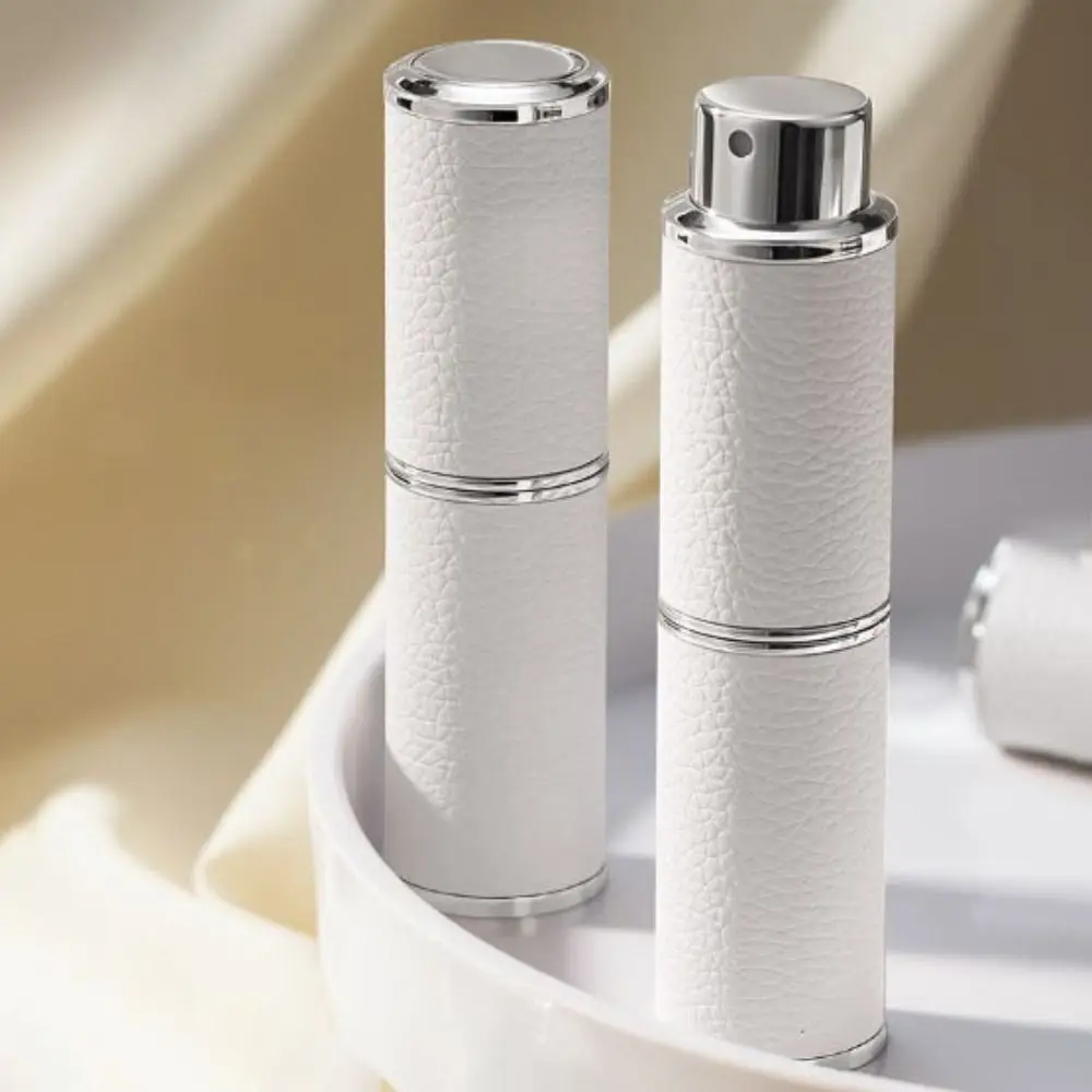 8 ml Refillable Perfume Atomizer High-end Leather Mini Liquid Container Rotary Press Type Liner Glass Cosmetic Containers Travel