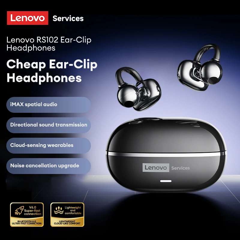 RS102 Ear Clip Wireless Earphones Lenovo Bluetooth 6.0 Earbuds