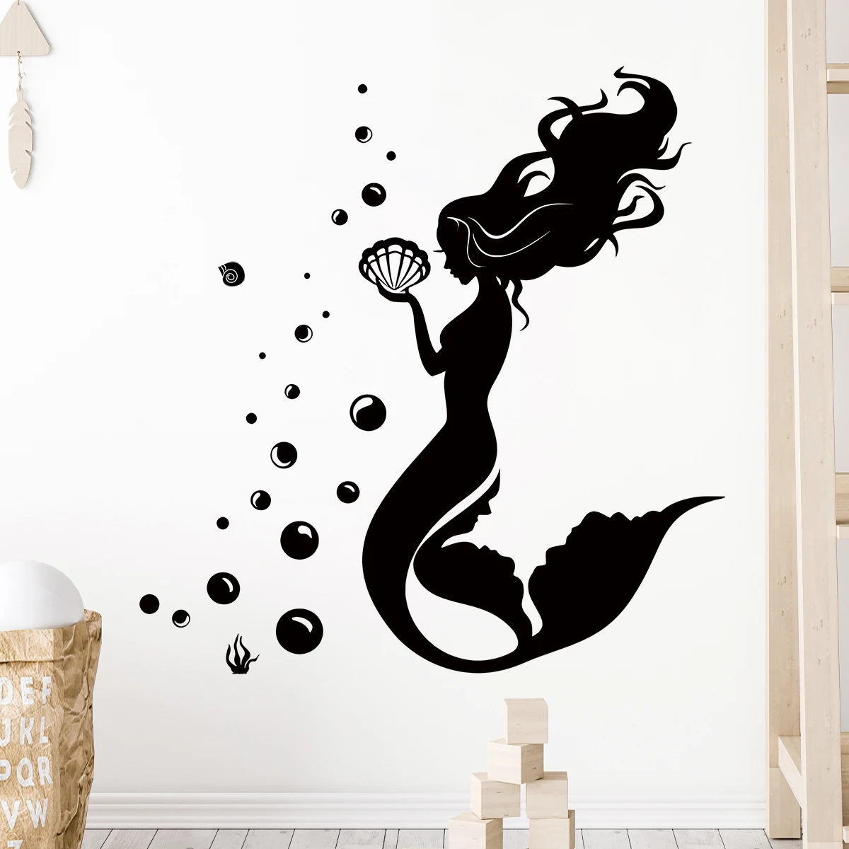 Black Bay Mermaid Silhouette Naklejki ścienne do pokoju dziewczynek Dekoracja pokoju dziecięcego Dekoracja ścienna do sypialni do salonu