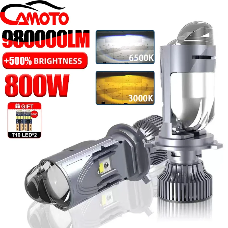 

H4 LED Projector Lens Car Headlight Bulb 980000LM CANBUS Turbo Auto Motorcycle Dual Laser Lens Bulbs Auto Lamp Yellow White 12V