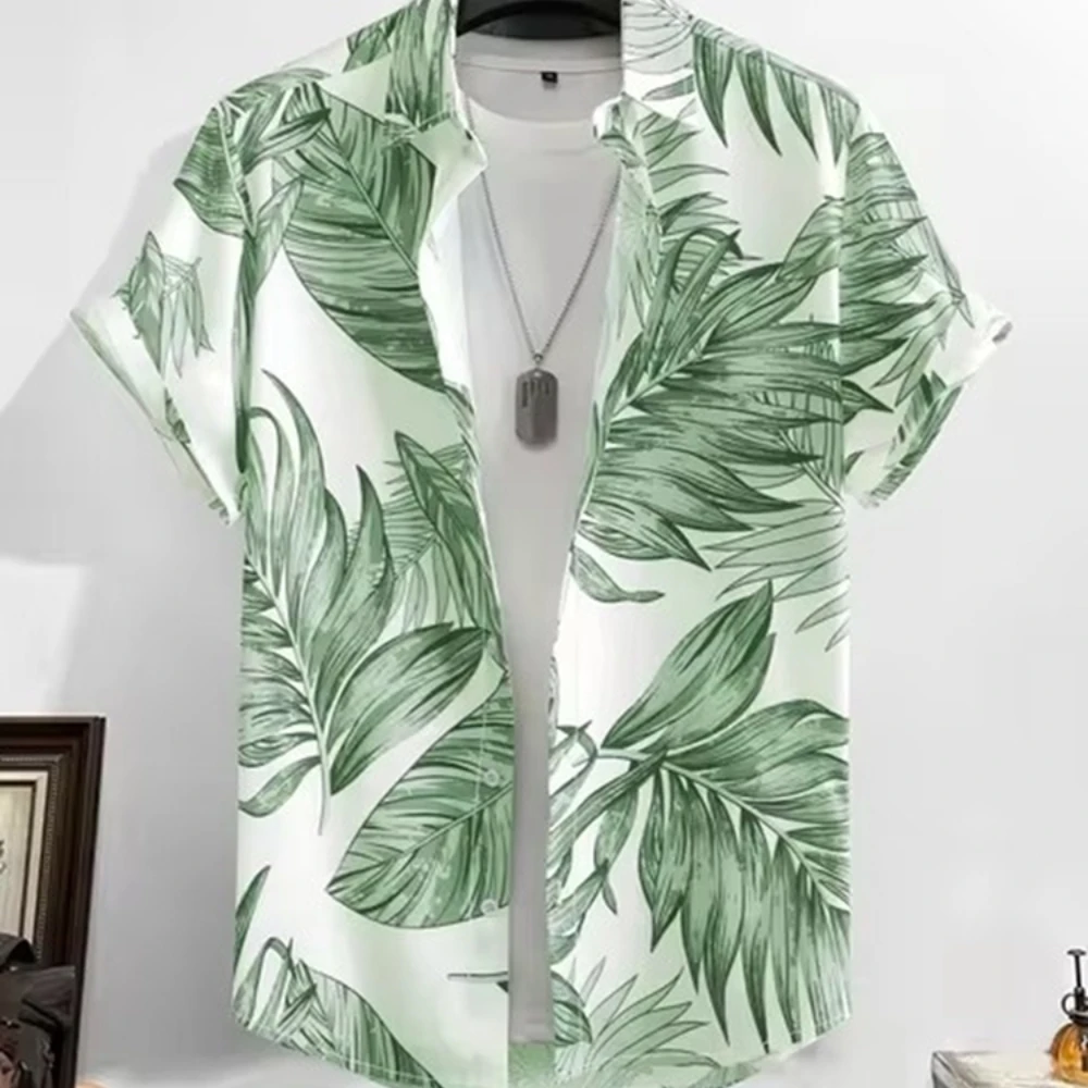 

Men's Short Sleeve Tropical Coconut Tree Pattern Button Down Lapel Shirt Summer Resort Holiday Hawaiian Style Oversized Tops