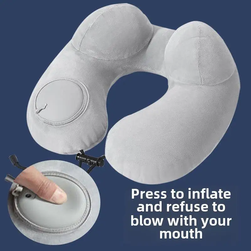 Portable Inflatable U-Shaped Neck Pillow Travel Companion Airplane Train Long Distance Journey Pressure Relief Headrest Cushion