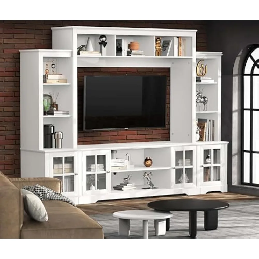 

Large Wall Unit Entertainment Center with Storage,Living Room Tall Bookshelf with Storage, 65.7" Wide for TV Placement, White