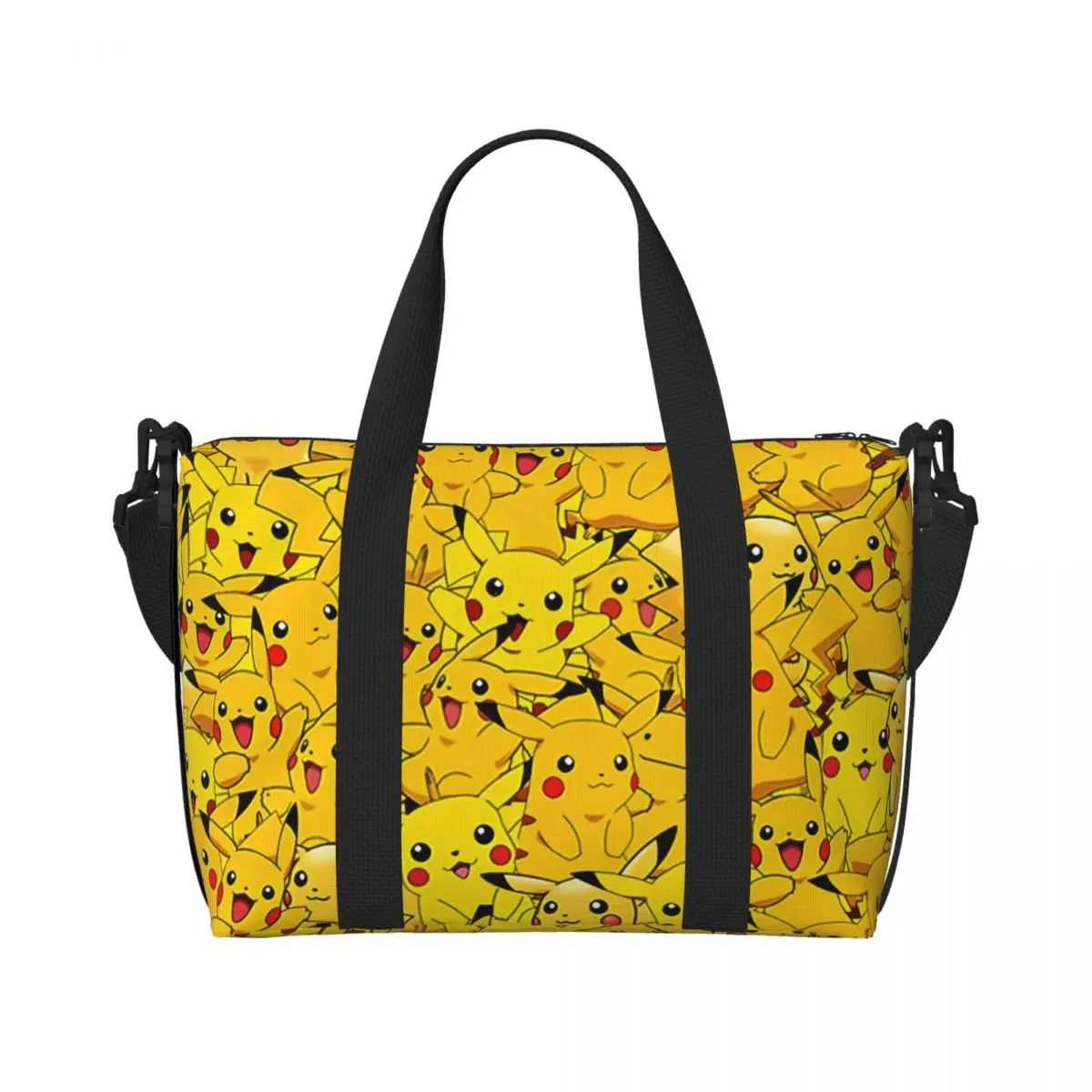 

Custom Pikachued Anime Cartoon Video Games Beach Tote Bag Women Large Compartment Gym Beach Travel Bags