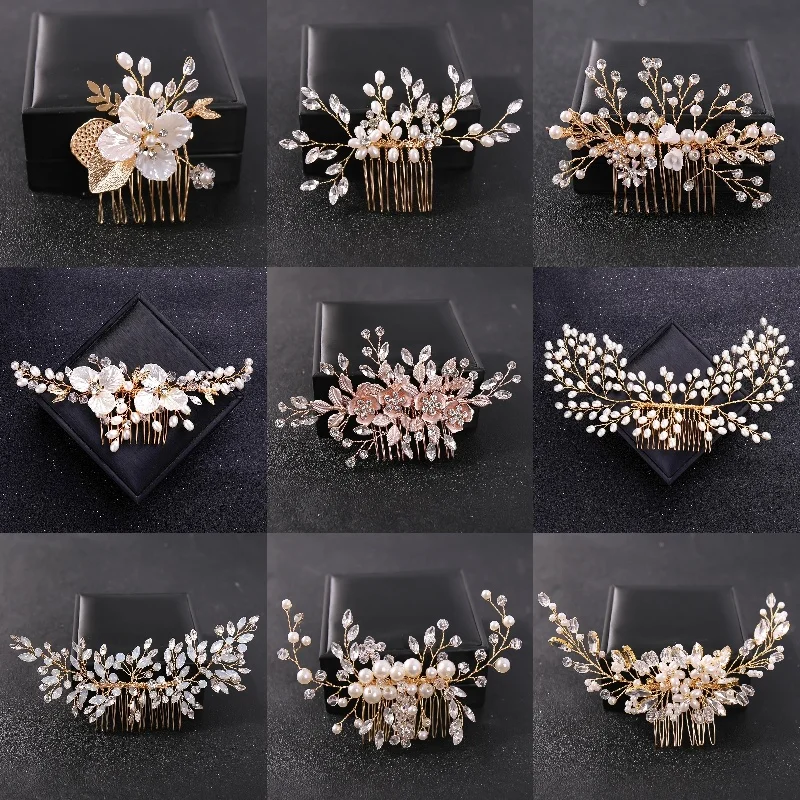 Colore oro fiore cristallo perla matrimonio pettine per capelli accessori per capelli per la sposa donne copricapo ornamenti per capelli gioielli Tiara regalo