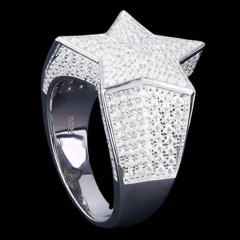 Custom Hip Hop Crushed Iced Out 925 Sterling Silver Fine Jewelry Cuban Diamond Mossanite Ring for Men