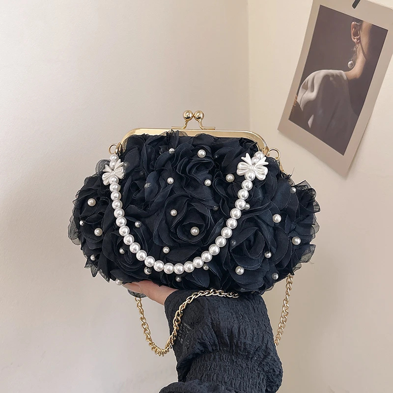 

Microfiber Hasp Beading Crossbody Bags Flowers CHAINS Women's Bags 2025 Hot Sale Solid Sweet Spring Fashion Shoulder Bag