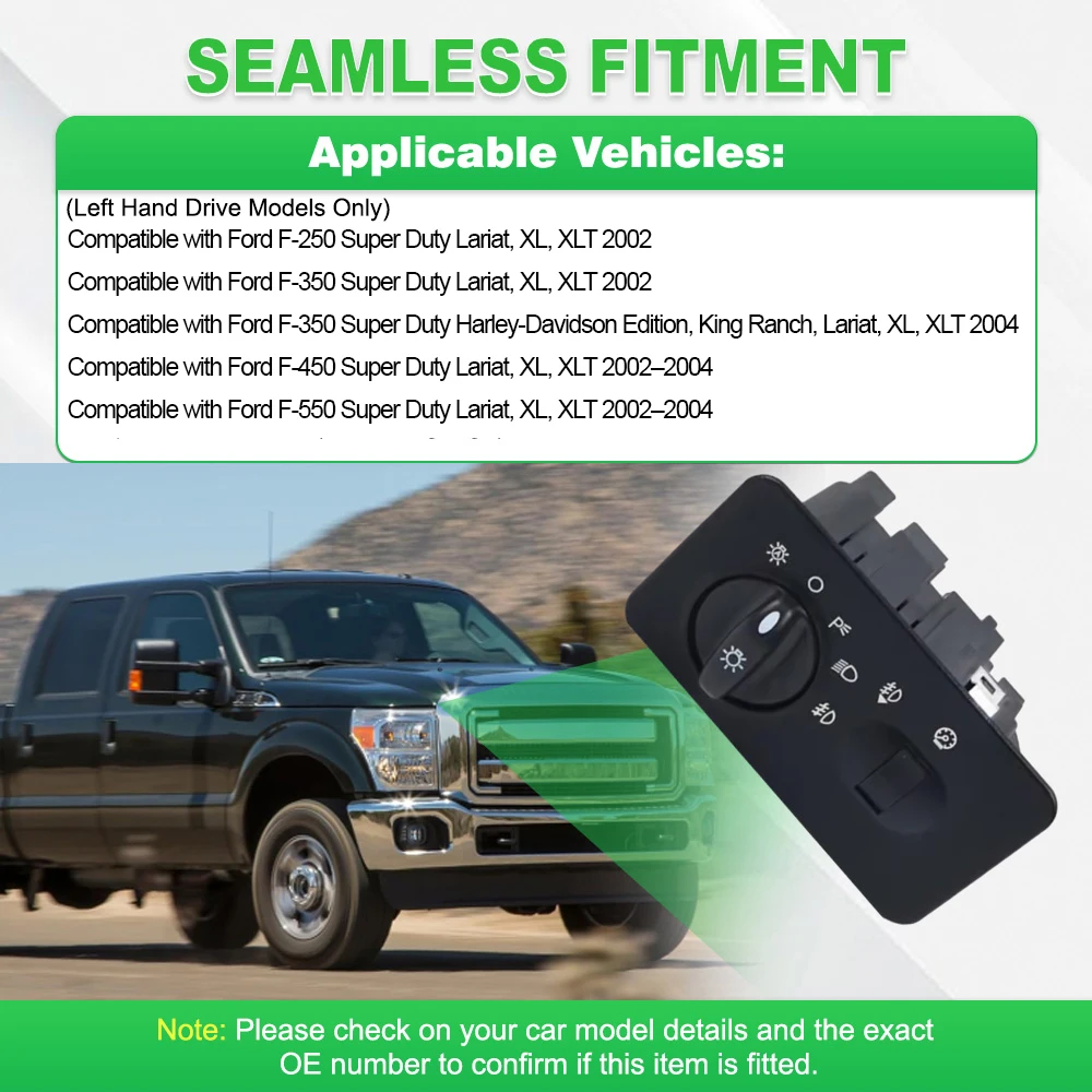 CSC1133 1S6162 لسيارة Ford F-350 Super Duty Harley-Davidson Edition، King Ranch، Lariat، XL، XLT 2004 مفتاح المصباح الأمامي