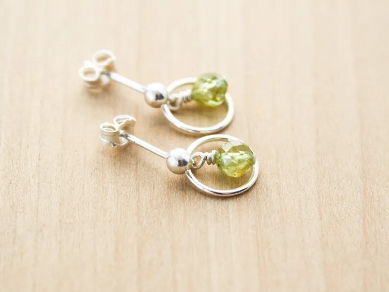 Peridot stud earrings pendant. Hoop earrings. August birthstone earrings