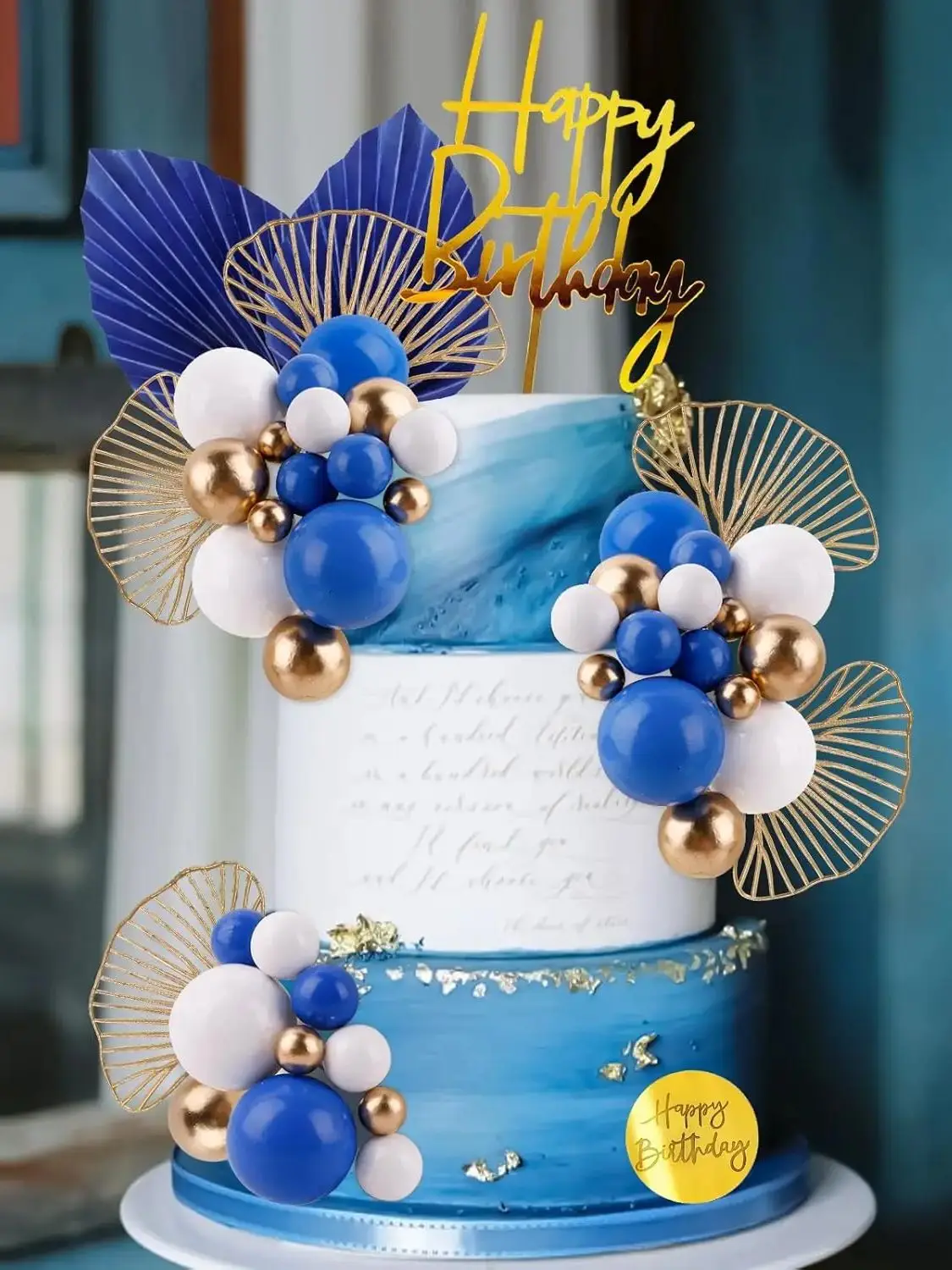 Boule de décoration de gâteau en or bleu blanc, boules de décoration de Cupcake, décorations d'insertion de gâteau pour anniversaire Boho mariage fête prénatale