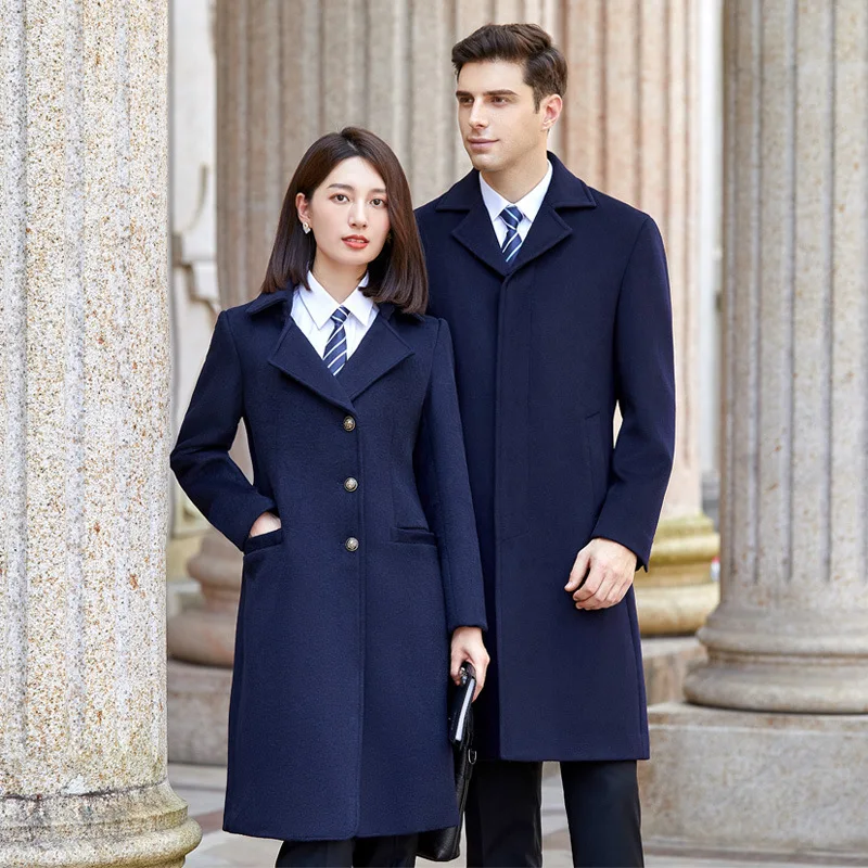 Professional wear wool coat women's winter knee long sales department jewelry hotel property tooling woolen coat men