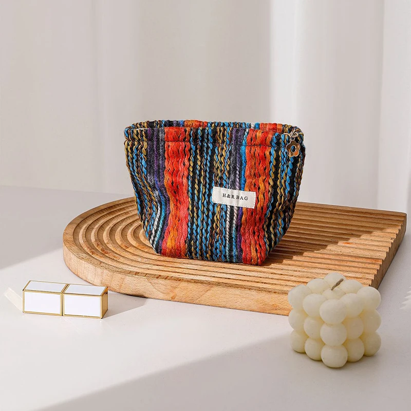 

5 шт. косметички в стиле ретро, холст, смешанная шерсть с принтом, большая емкость, дорожные кошельки для монет