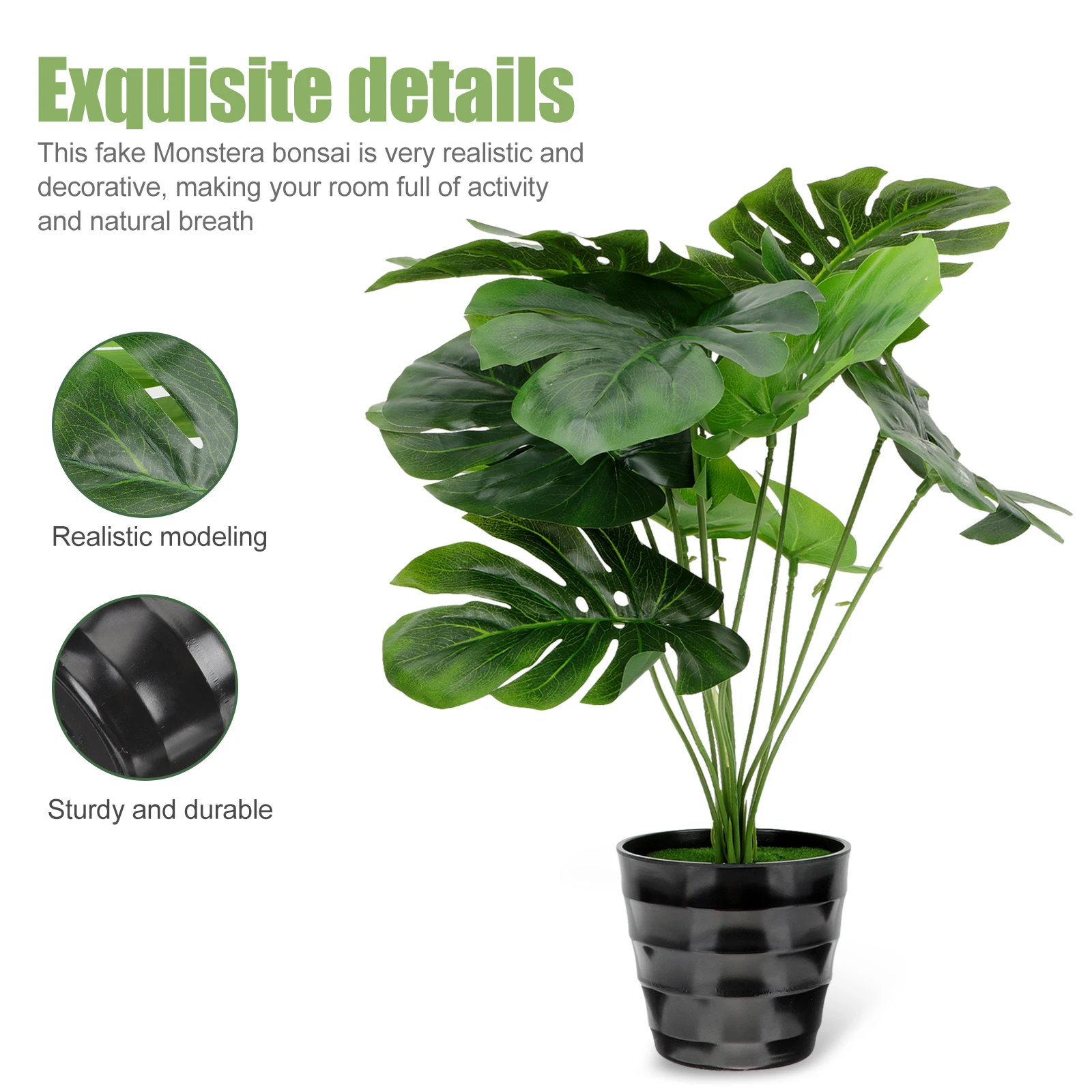 

Lifelike Monstera Bonsai Artificial Fake Plant Small Potted Decor Ornament For Home Office Desktop Simulated Greenery Decoration