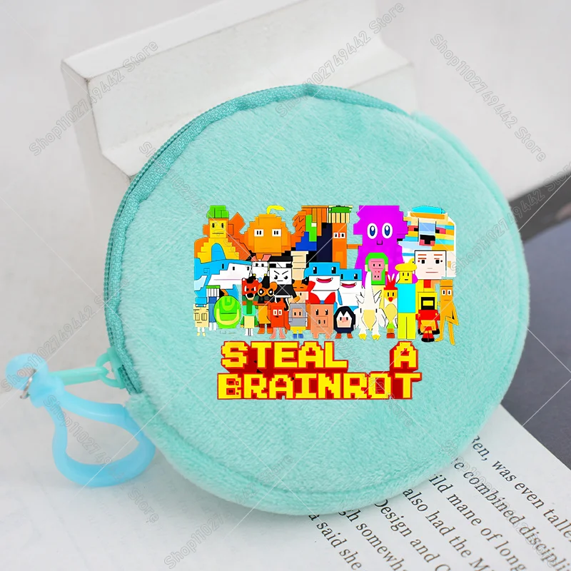 Steal A Brain Rot Six Seven Mini Coin Purse for Boy Girl Round Coin Pouch Anime Cartoon Purse Zipper Key Bags Small Pocket Pouch