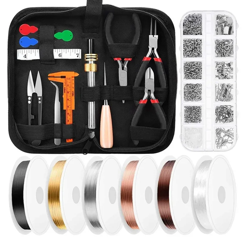Jewelry Making Kit with Tools & Wire 6 Colors Beading Wire DIY Jewelry Winding Tool Kit with Pliers, Beading Wire Accessories