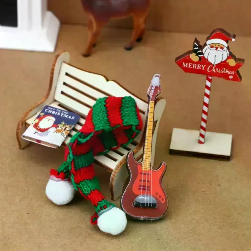 /Cna/Mini Christmas Scene Decor Ornament Kit Exquisite Dollhouse Fireplace Xmas Tree Model for Holiday Party Tabletop Decor
