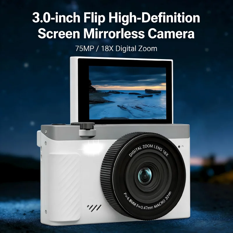 Ultra HD 4K Compact Vlogging Camera 75MP Digital Camera Flip Screen Wifi Autofocus 3.0 180° Gift-Ready for Students & Beginner