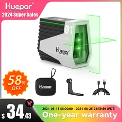 Huepar E011G Green Laser Level Self Leveling Cross Line Rechargeable Tool & Motion Sensor & Pulse Mode -Wave Your Hand to Switch