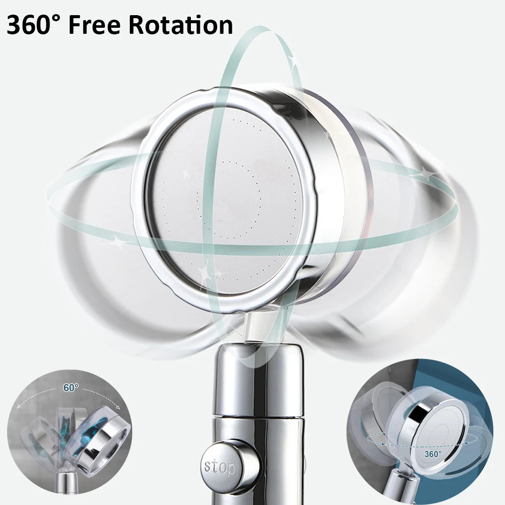 Zloog New Propeller Shower Head High Pressure 360 Rotating with Fan Stop Button Filter Handheld Shower Bathroom Accessories