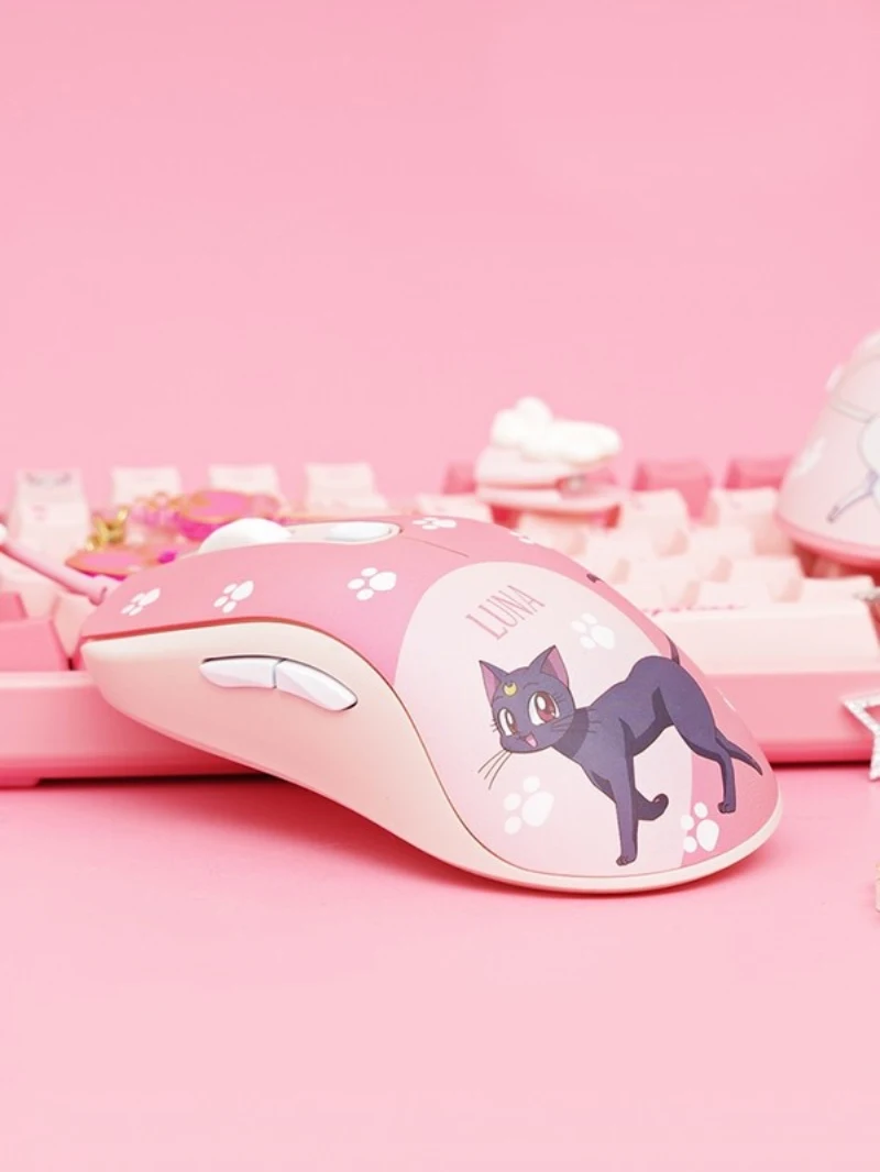 Sailor Moon Gaming Keyboard Mouse Set 87 tasti tastiera da gioco meccanica cablata rosa Luna Cat Mouse 25000dpi