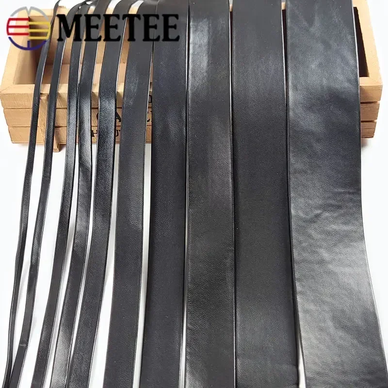 5/10Meters Meetee 5-30mm Black Leather Cord Soft Ribbon PU Rope DIY Necklace Bracelet Shoes Clothes Sewing Material Accessories