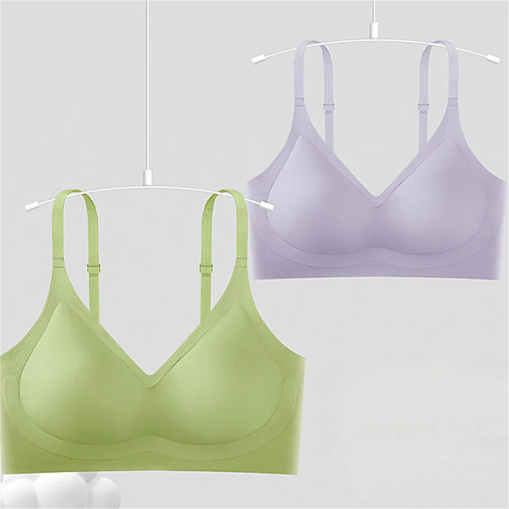 

Women Summer Underwear Gathering Ice Silk Jelly Gel Semi Fixed Cup Soft support No Steel Ring Sports Traceless Bra