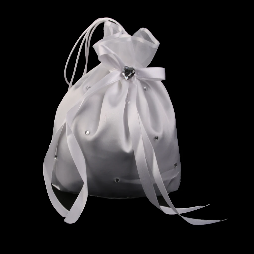 Raso perla strass matrimonio fiori da sposa ragazze Dolly Bag borsa festa di nozze bomboniere regali sacchetto di caramelle con perline bianco