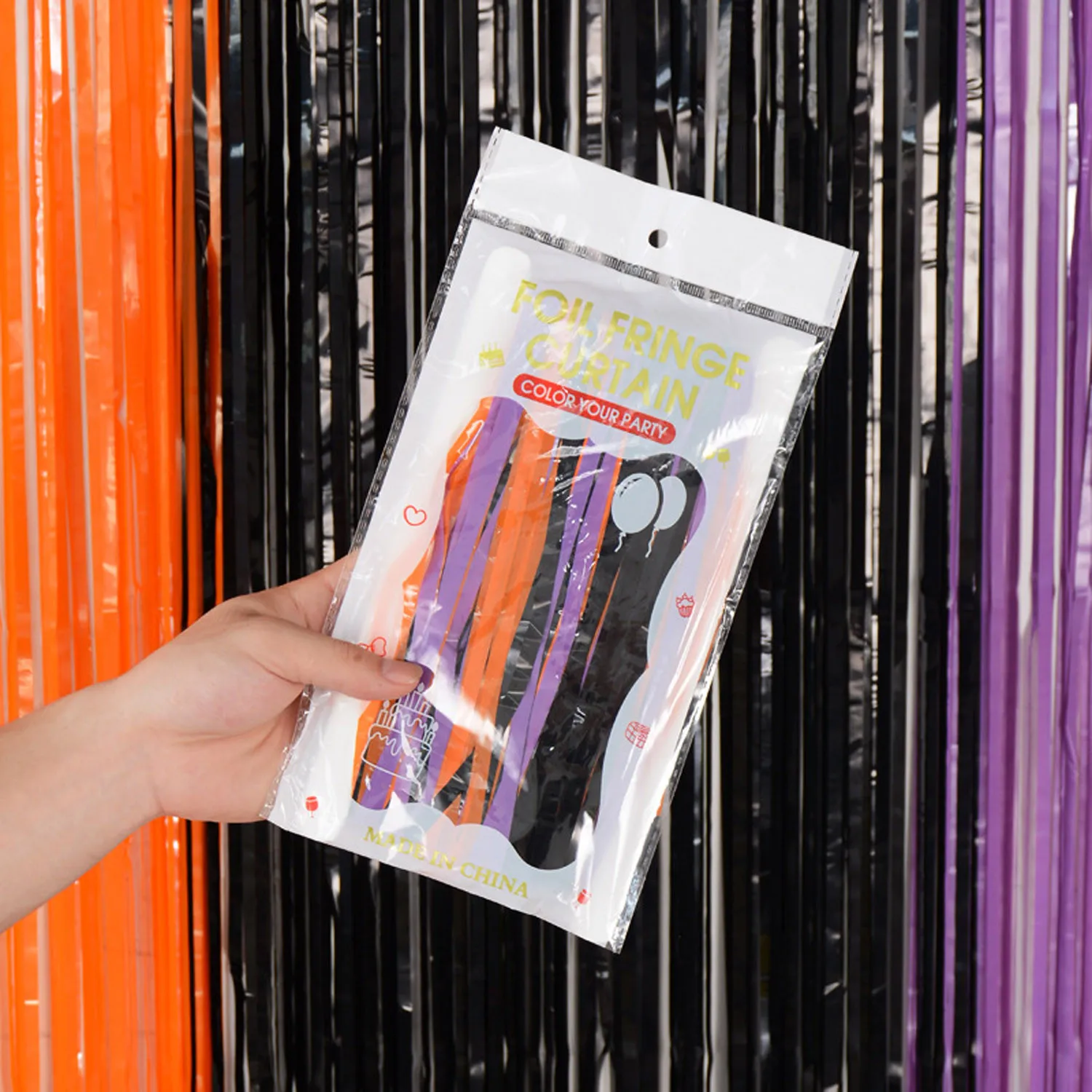 Tricolor Black Orange With Purple Foil Fringe Curtain Door Curtains Photo Booth Back-Drop For Halloween Decoration Party Decor