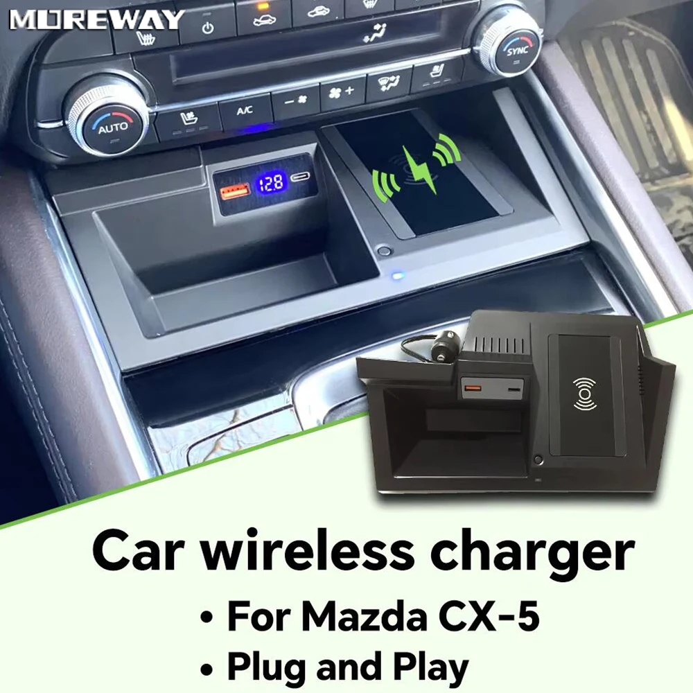 

Беспроводное зарядное устройство 15 Вт для Mazda CX-5 CX5 2017 2018 2019 2020 2021, быстрая зарядная панель, держатель для телефона, автомобильный ящик для хранения, внутренний тюнинг