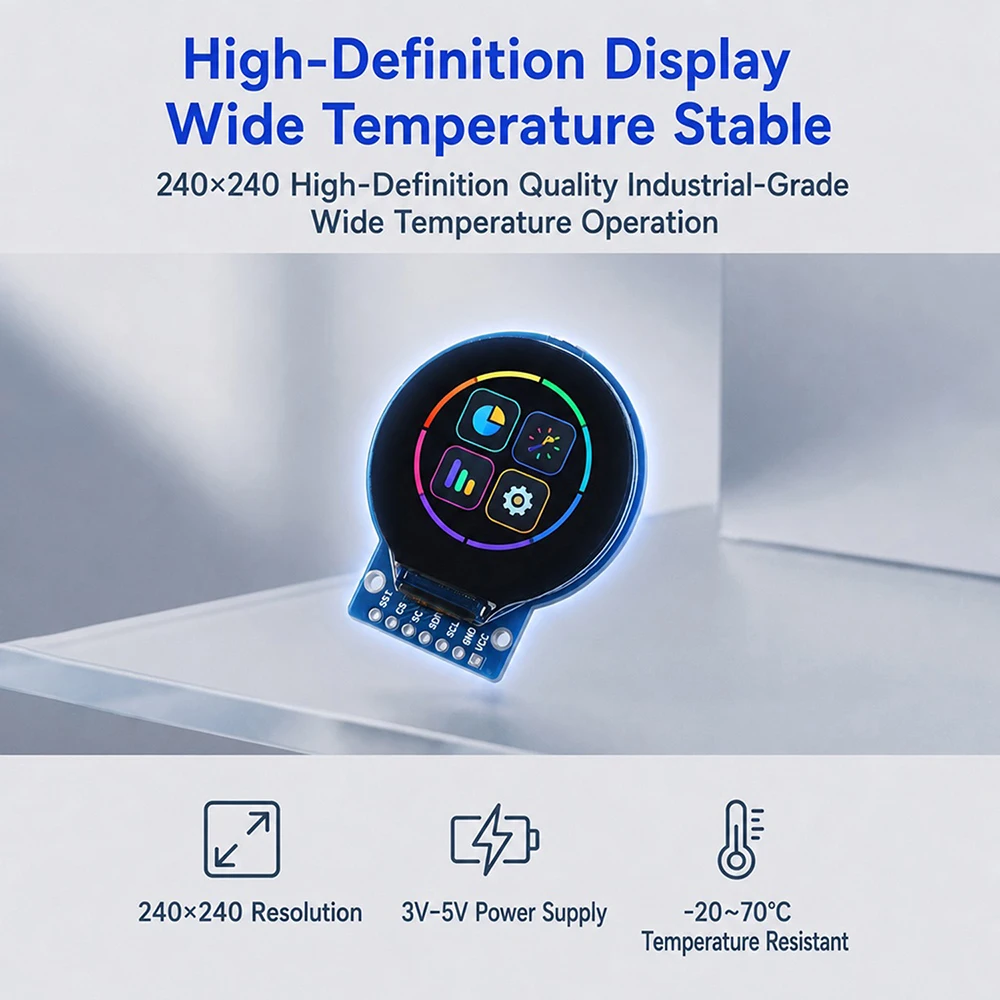 TFT Display 1.28 Inch TFT LCD Round Display Module GC9A01 Small Screen Resolution RGB  240x240 4 Wire SPI Interface
