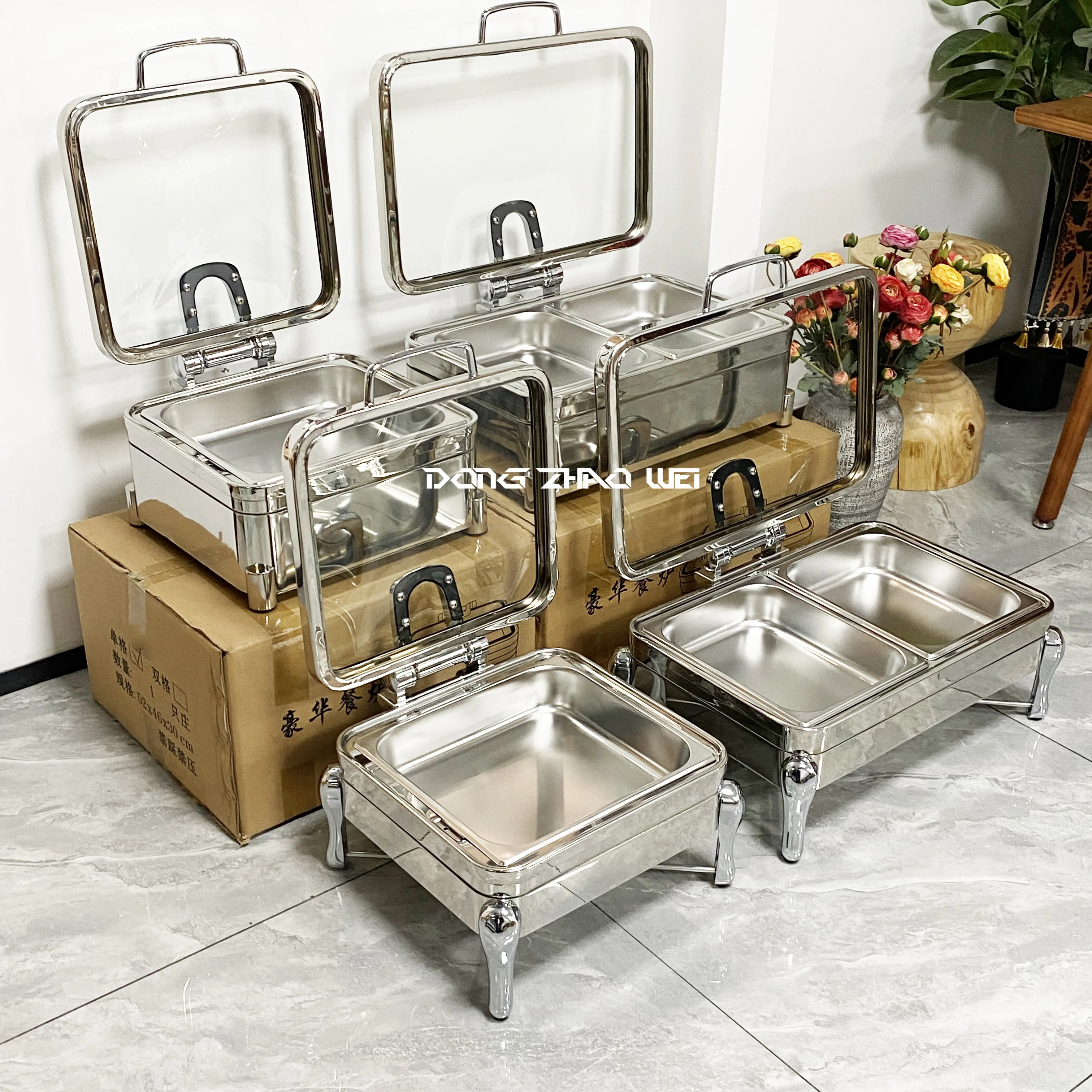 Luxury Restaurant Hotel Chaffers Chafing Dish Stainless Steel Commercial Electric Gold Heater Buffet Food Warmer Set