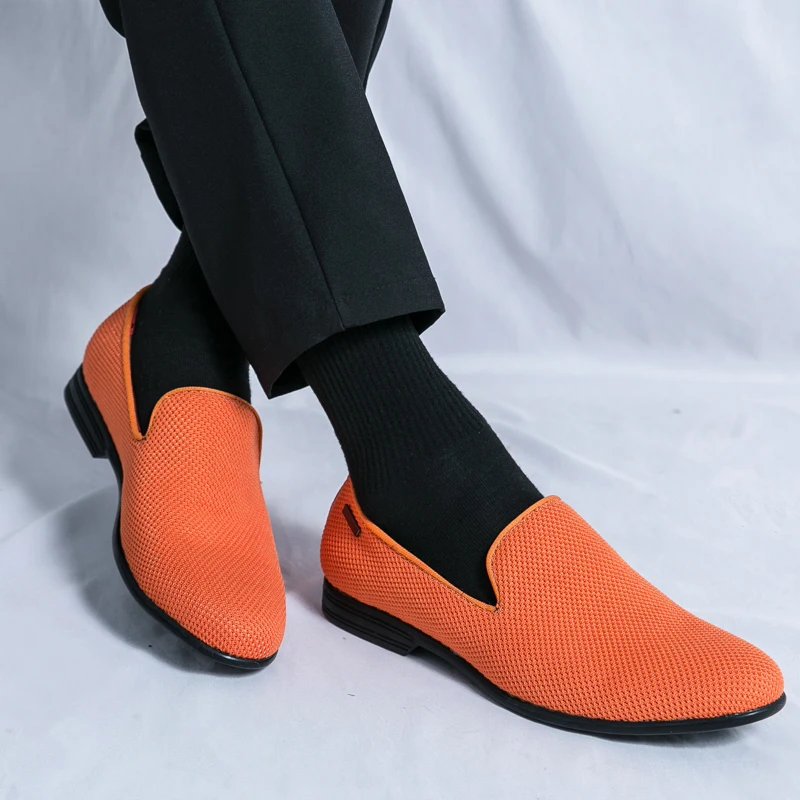 

Мужские удобные лоферы из сетчатой ткани, повседневные модные дышащие классические туфли без шнуровки с круглым носком из мягкой кожи, новинка 2023 года