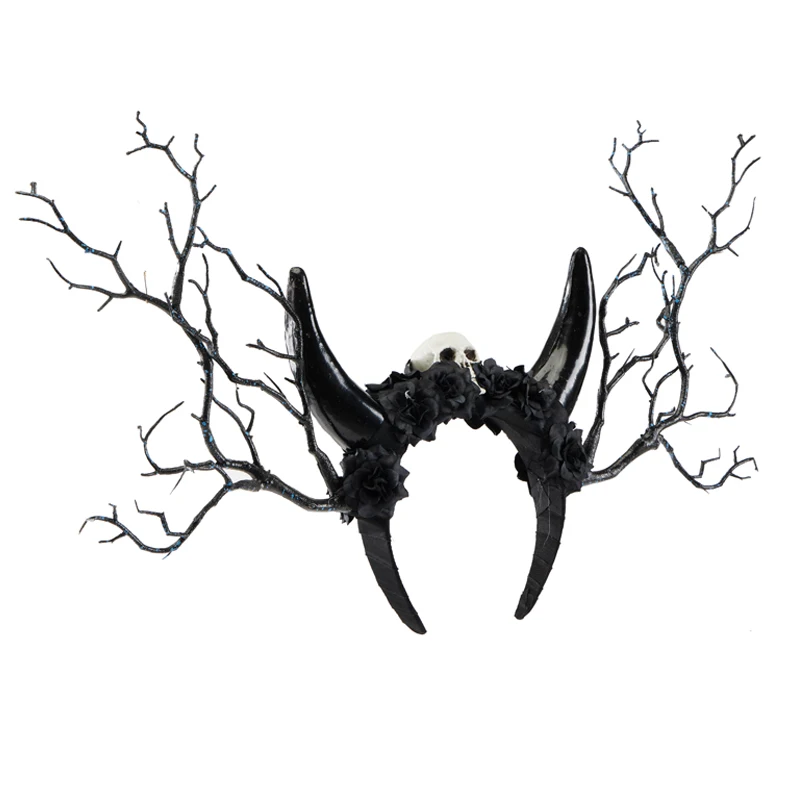 Halloween Ox Horn Headbands Vintage Retro Black Tree Branch Hairband Party Stage Cosplay Hair Hoop Costumes