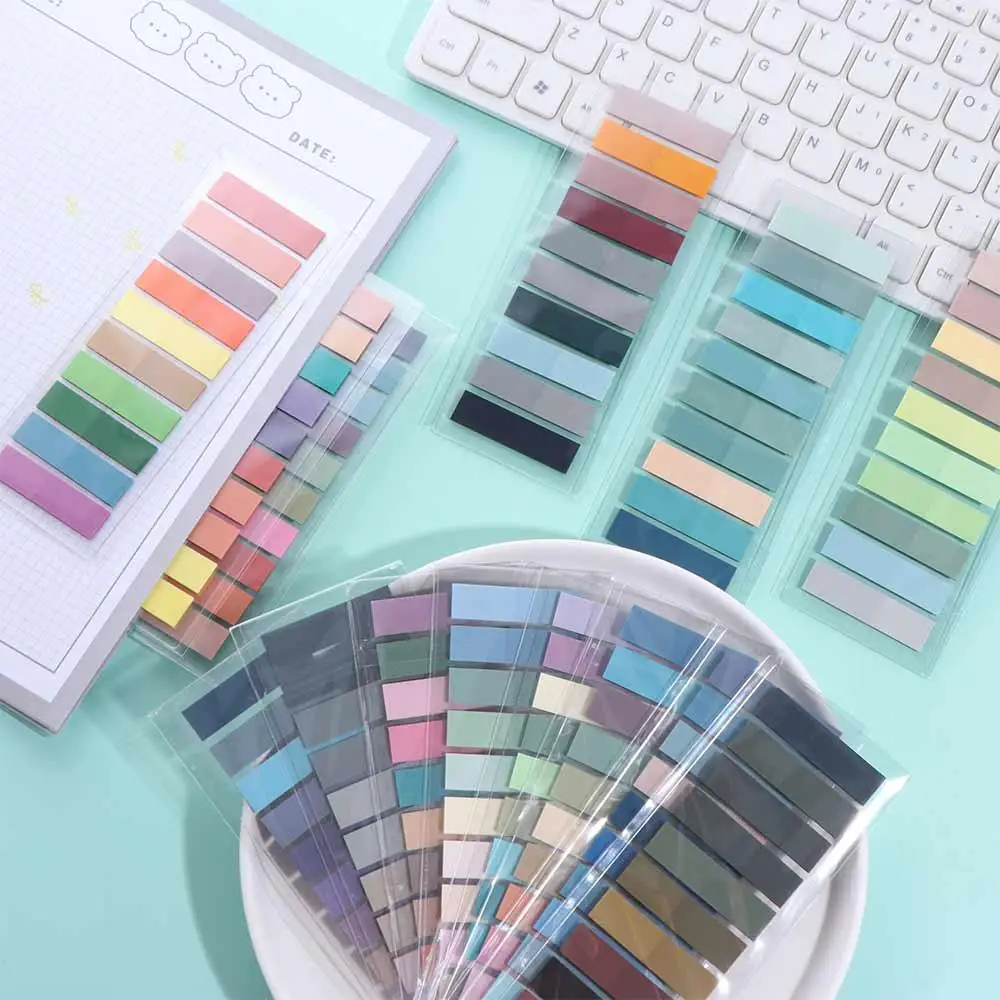 Self Adhesive Index Tabs Set Waterproof Multi Color Morandi Sticky Notes Transparent Label Page Marker Tabs Stationary