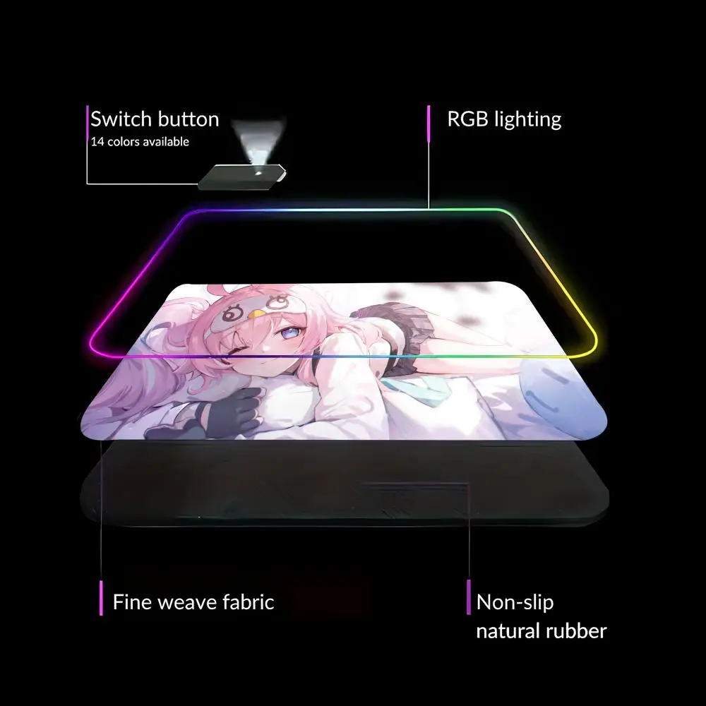 Pink Check Pattern Mousepad Blue Archive Gaming Games RGB Mouse Pad Gamer Large LED Light Takanashi Hoshino Anime Girl Mousepad