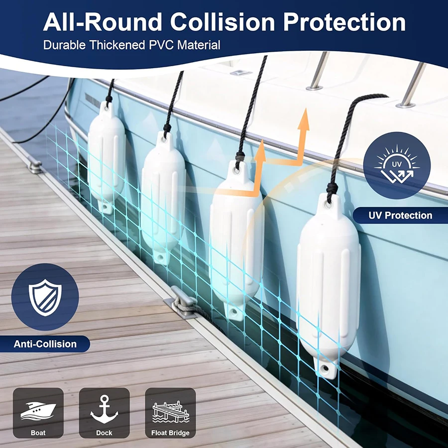 4.5/6.5 Inch Boat Fender 4 Pack Fenders with 4 Ropes Boat Bumpers for Pontoon Inflatable Air Pump UV Saltwater Resistant