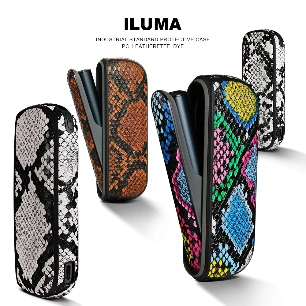 RUORUO 4 Colors Snakeskin pattern Door Cover+ Leather Case for IQOS ILUMA Funda Decoration Accessories Replaceable Cover