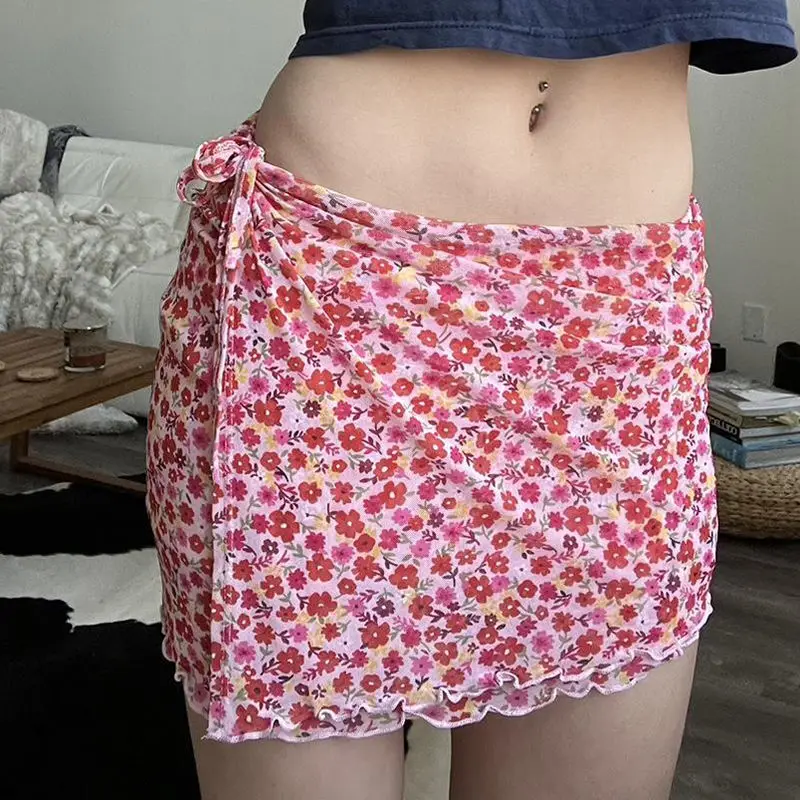 

Skirt Floral Strap Low Waist Sexy Resort Style Bright Girl Short Skirt Romantic Sweet Short Skirt Summer New Style