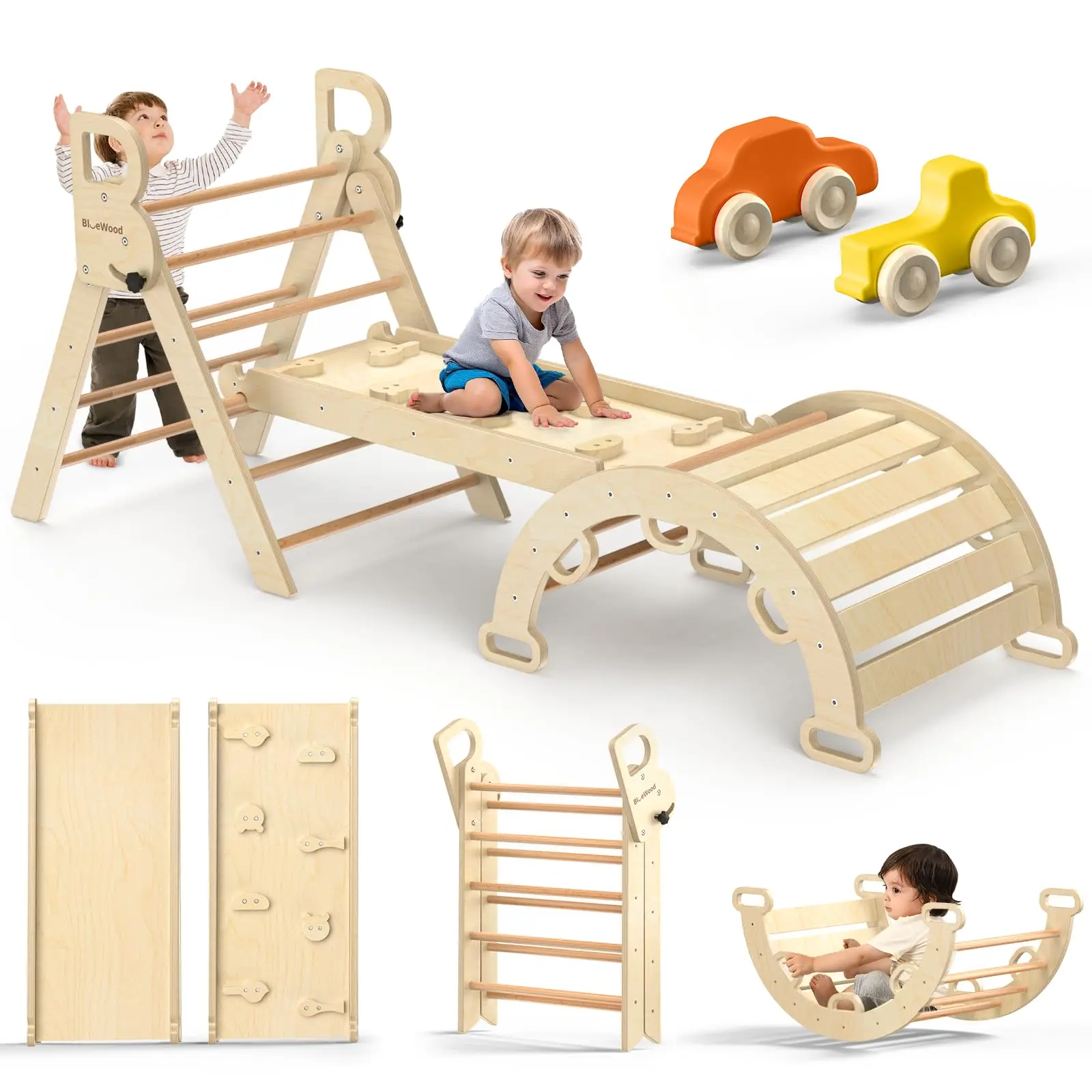 Montessori 7 in 1Rainbow Customized Kids Indoor Climbing Frame and Slide Climbing Net Swing Climbing Ladder Wall for Children