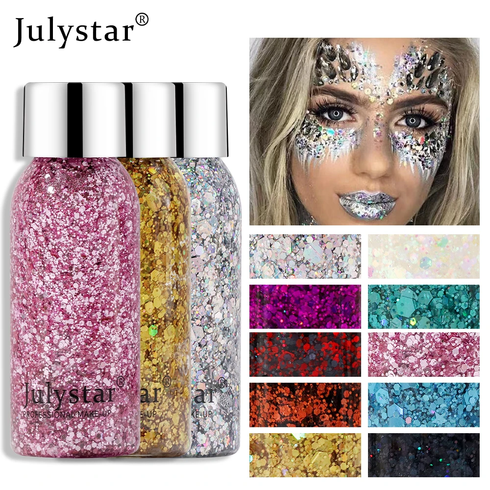 Julystar glitter eye shadow liquid face body sequin gel liquid eye shadow stage makeup 10 colors