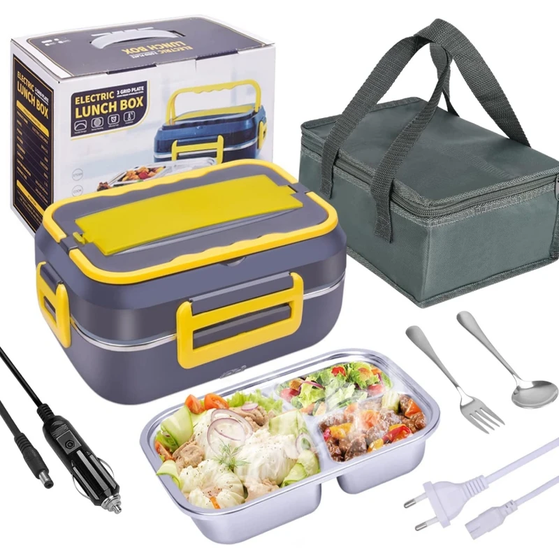 Portable Car-mounted Household Two-in-one Electric Heated Lunch Box 220V/110V Stainless Steel Liner Heated Lunch Box Set