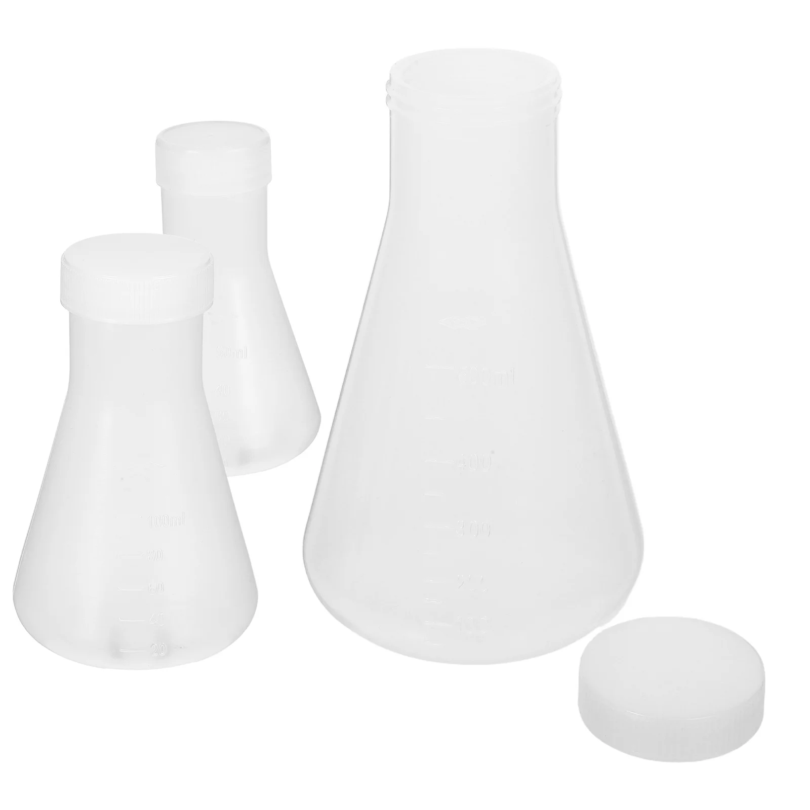 

3pcs Plastic Flask Conical Lab Set Screw Cap Eco-Friendly Stable Base For School Chemistry Experiment 50Ml 100Ml 500Ml