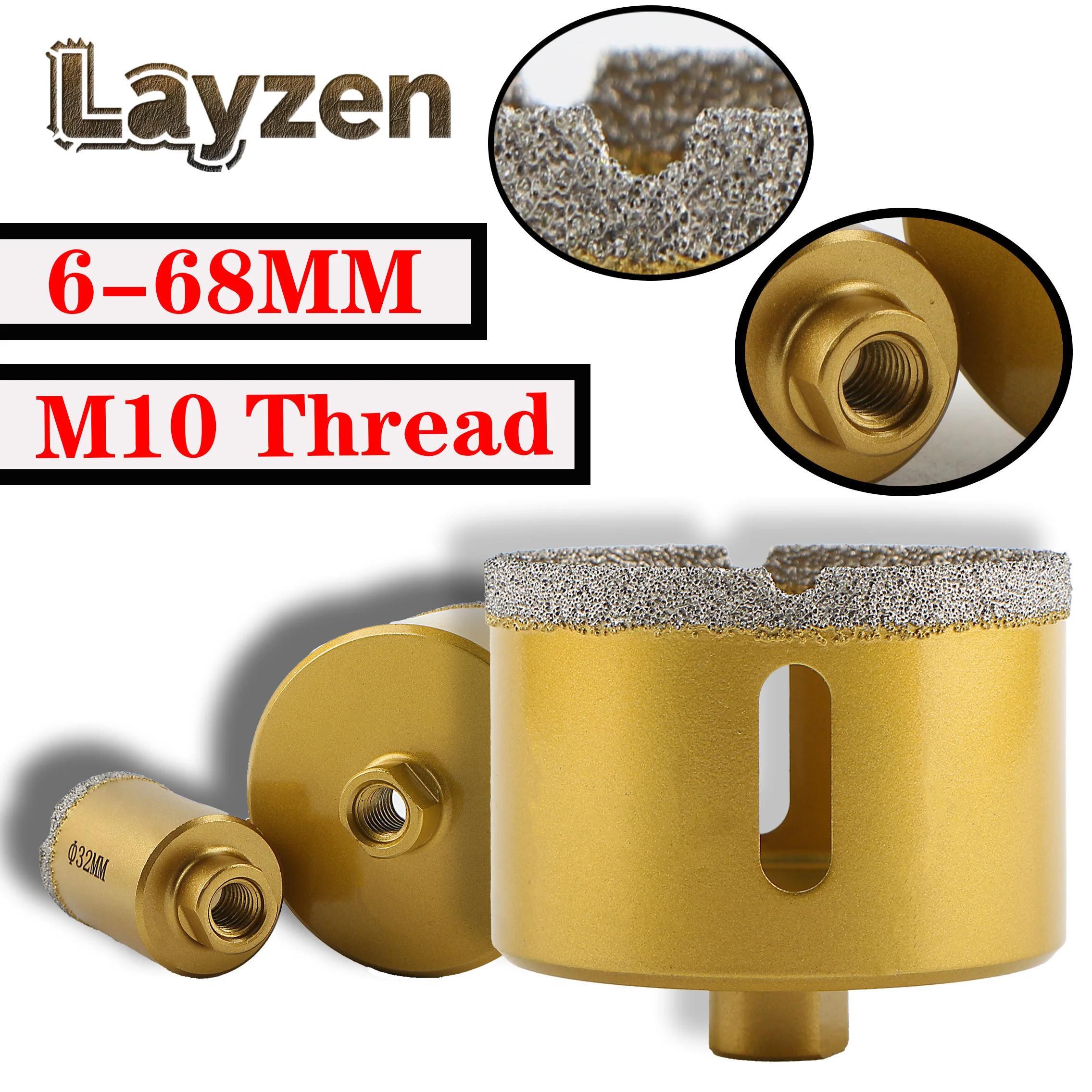 M10 tige de filetage 6-68mm scie cloche pour carrelage de marbre brasé sous vide diamant foret pour granit porcelaine brique foret outil